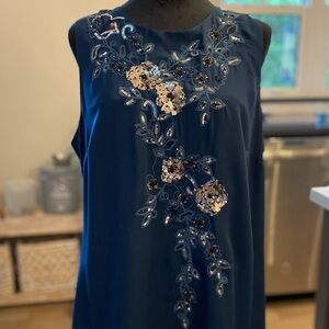 WHBM Sequined Sleeveless Jewel-toned Blue Blouse